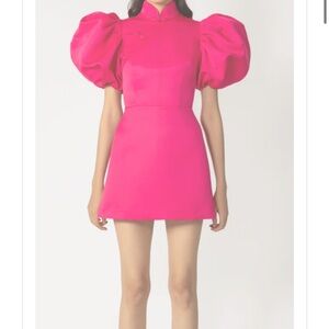 Vibrant Pink Puff Sleeve Mini Dress